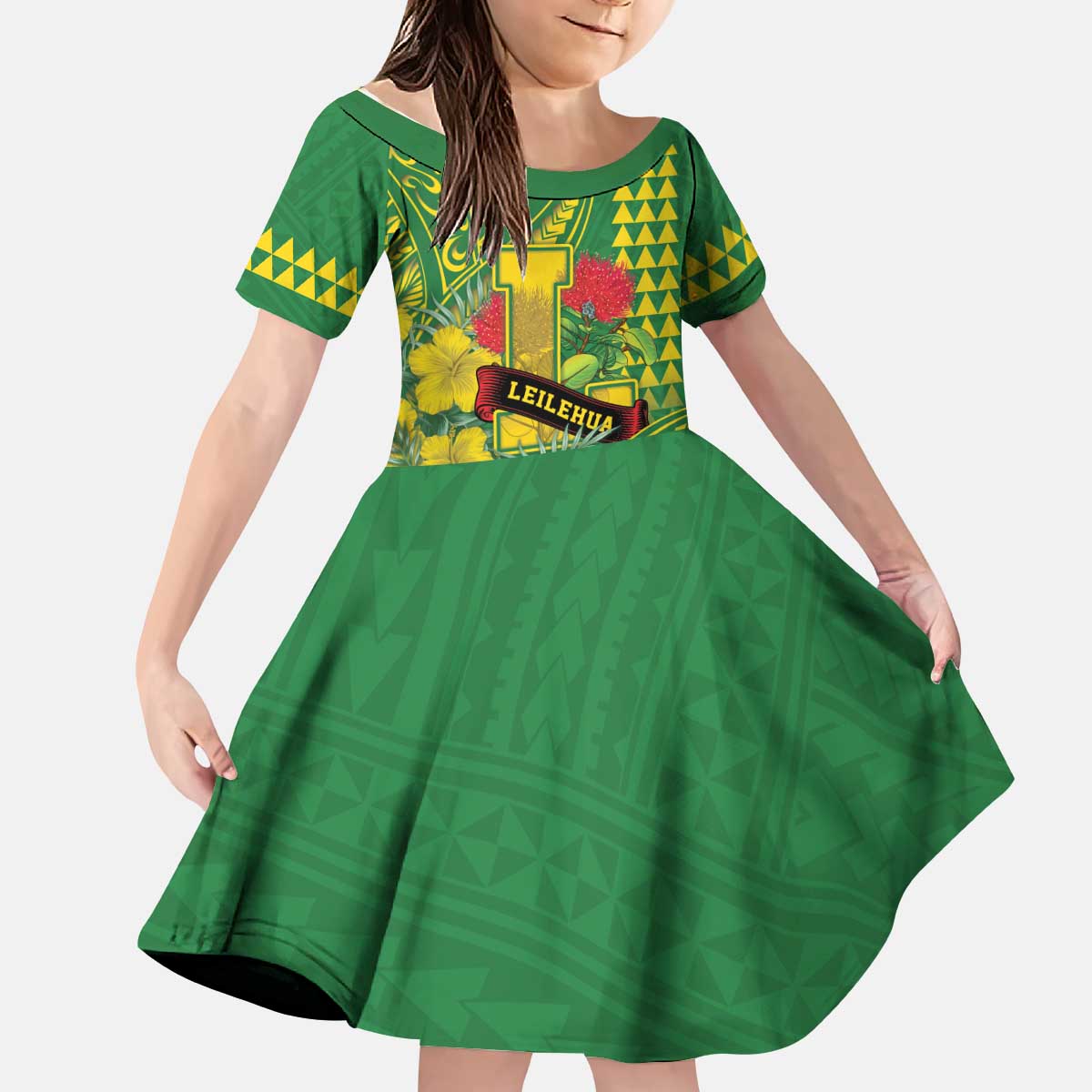Personalised Hawaii Leilehua High School Kid Short Sleeve Dress Tribal Tattoo With Hibiscus Flowers