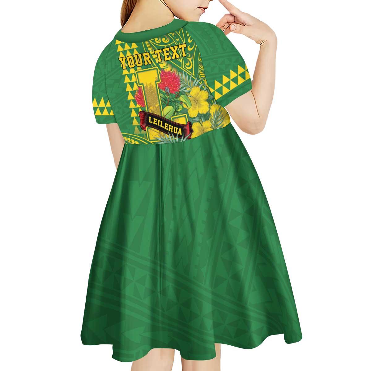 Personalised Hawaii Leilehua High School Kid Short Sleeve Dress Tribal Tattoo With Hibiscus Flowers