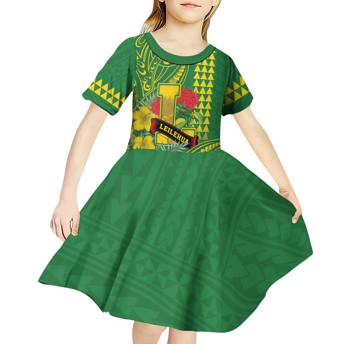 Personalised Hawaii Leilehua High School Kid Short Sleeve Dress Tribal Tattoo With Hibiscus Flowers