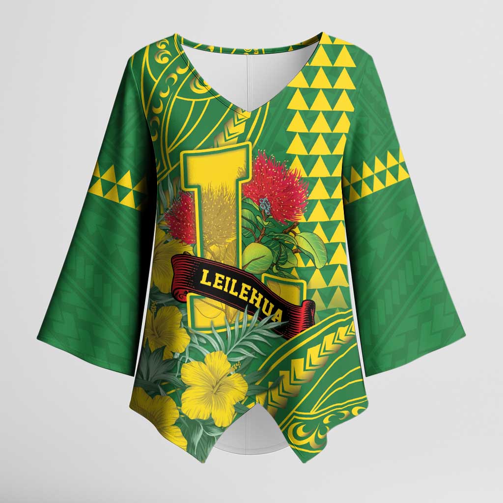 Personalised Hawaii Leilehua High School Kimono Sleeve Blouse Tribal Tattoo With Hibiscus Flowers LT05 Female Green - Polynesian Pride