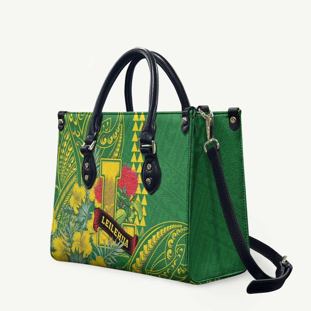 Hawaii Leilehua High School Leather Bag Tribal Tattoo With Hibiscus Flowers LT05 Green - Polynesian Pride