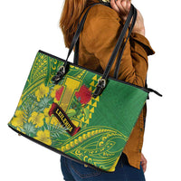 Hawaii Leilehua High School Leather Tote Bag Tribal Tattoo With Hibiscus Flowers LT05 - Polynesian Pride