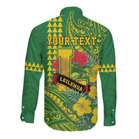 Personalised Hawaii Leilehua High School Long Sleeve Button Shirt Tribal Tattoo With Hibiscus Flowers LT05 - Polynesian Pride