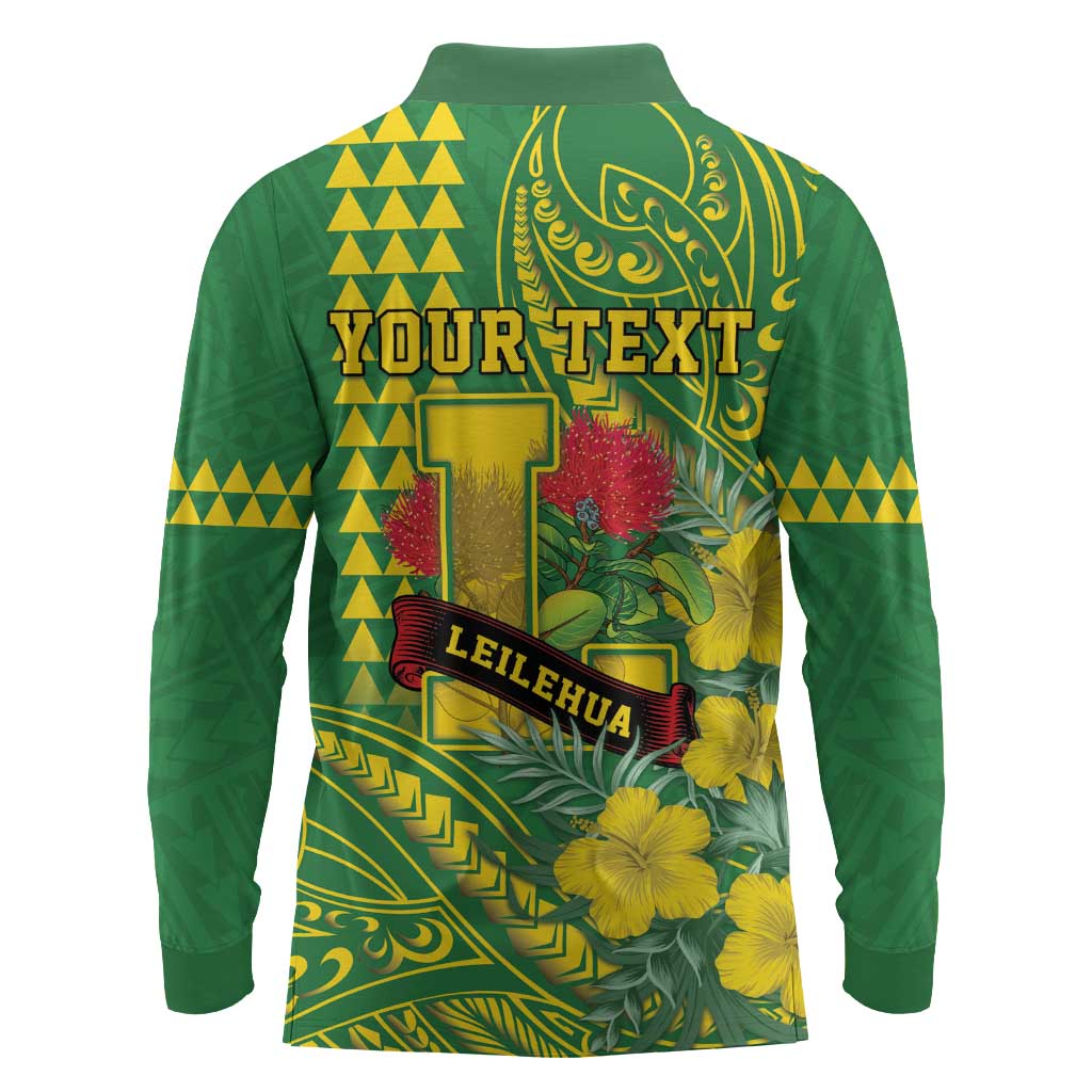 Personalised Hawaii Leilehua High School Long Sleeve Polo Shirt Tribal Tattoo With Hibiscus Flowers