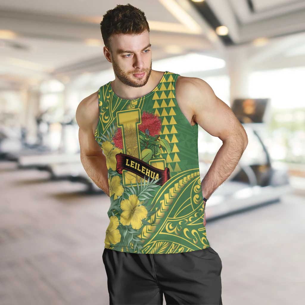 Personalised Hawaii Leilehua High School Men Tank Top Tribal Tattoo With Hibiscus Flowers LT05 Green - Polynesian Pride