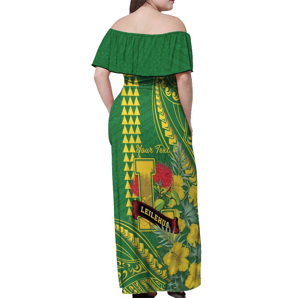 Personalised Hawaii Leilehua High School Off Shoulder Maxi Dress Tribal Tattoo With Hibiscus Flowers LT05 - Polynesian Pride