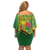 Personalised Hawaii Leilehua High School Off Shoulder Short Dress Tribal Tattoo With Hibiscus Flowers LT05 - Polynesian Pride
