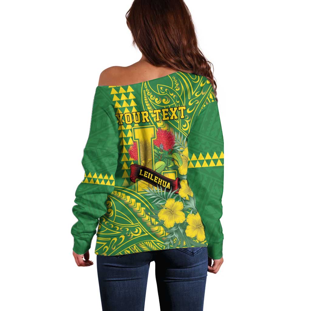 Personalised Hawaii Leilehua High School Off Shoulder Sweater Tribal Tattoo With Hibiscus Flowers LT05 - Polynesian Pride