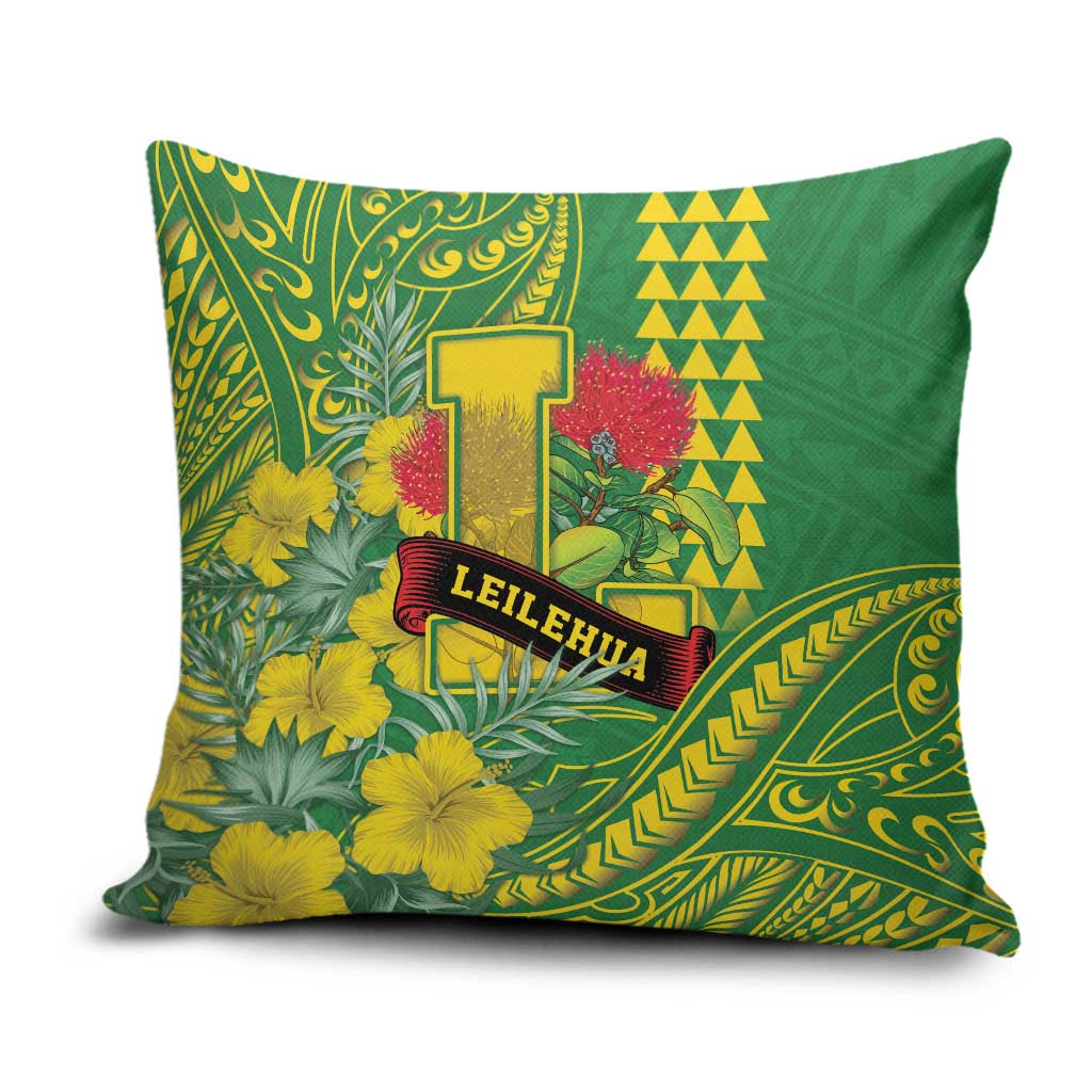 Hawaii Leilehua High School Pillow Cover Tribal Tattoo With Hibiscus Flowers LT05 Green - Polynesian Pride