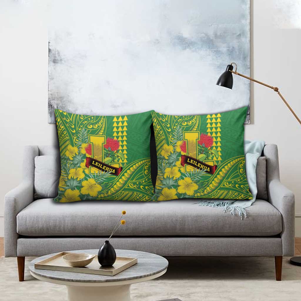 Hawaii Leilehua High School Pillow Cover Tribal Tattoo With Hibiscus Flowers LT05 - Polynesian Pride