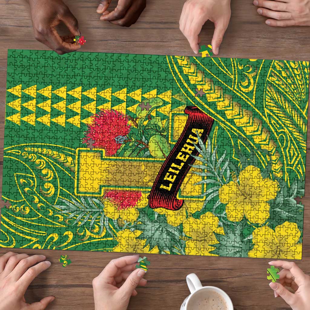 Hawaii Leilehua High School Puzzle Tribal Tattoo With Hibiscus Flowers