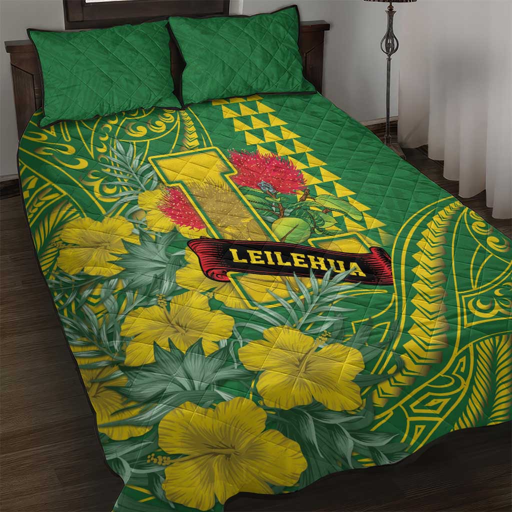 Hawaii Leilehua High School Quilt Bed Set Tribal Tattoo With Hibiscus Flowers