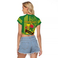 Personalised Hawaii Leilehua High School Raglan Cropped T Shirt Tribal Tattoo With Hibiscus Flowers LT05 - Polynesian Pride