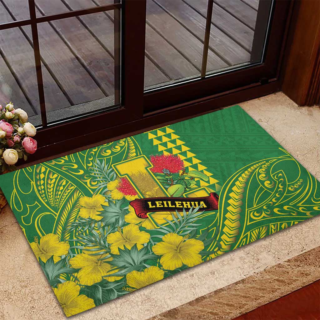 Hawaii Leilehua High School Rubber Doormat Tribal Tattoo With Hibiscus Flowers LT05 - Polynesian Pride