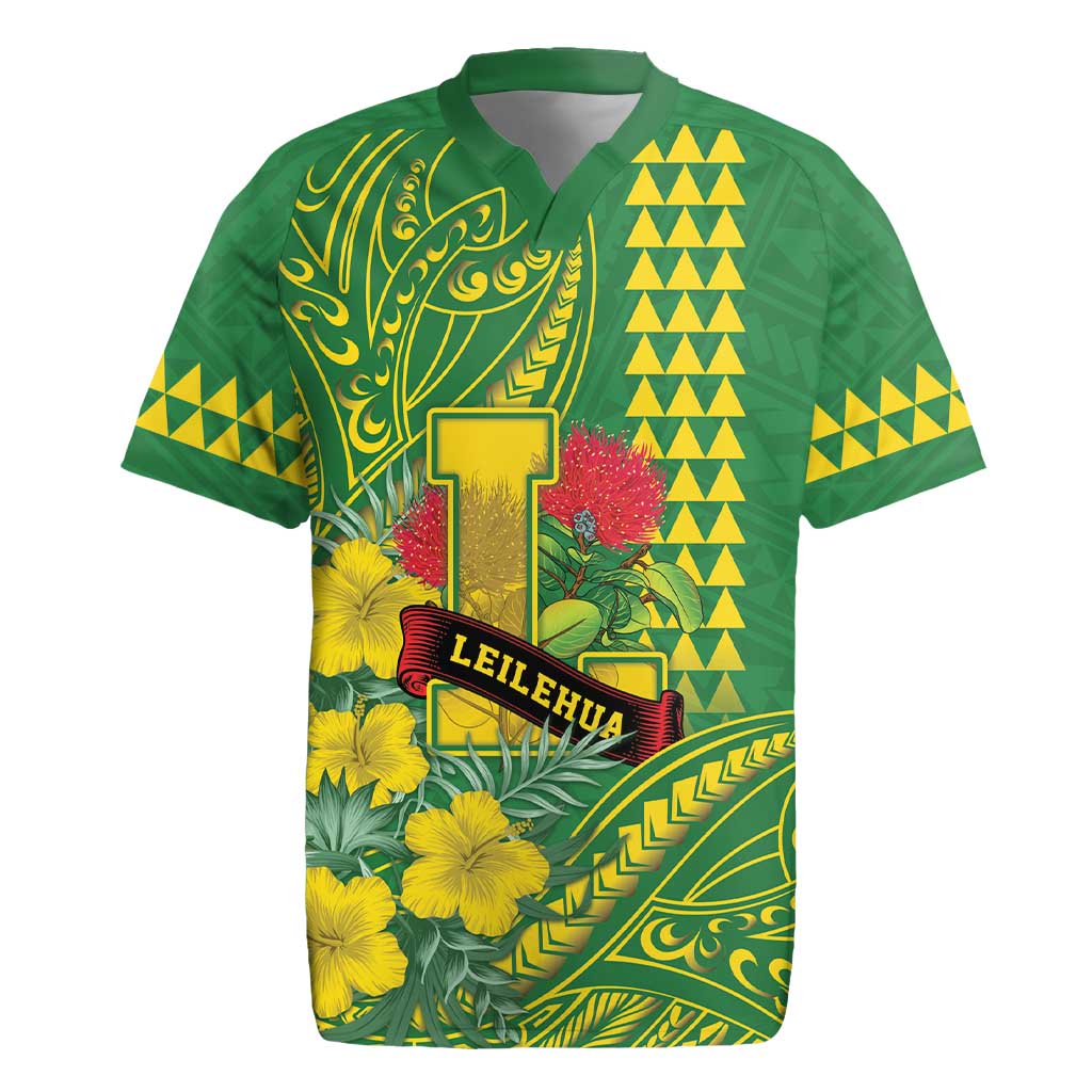 Personalised Hawaii Leilehua High School Rugby Jersey Tribal Tattoo With Hibiscus Flowers LT05 Green - Polynesian Pride