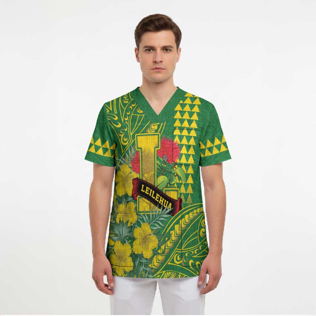 Personalised Hawaii Leilehua High School Scrub Top Tribal Tattoo With Hibiscus Flowers LT05 - Polynesian Pride