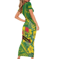 Personalised Hawaii Leilehua High School Short Sleeve Bodycon Dress Tribal Tattoo With Hibiscus Flowers