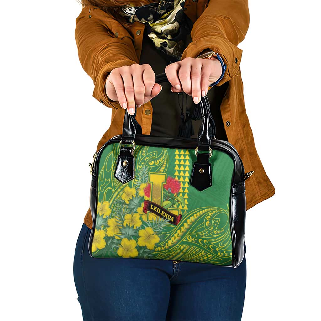 Hawaii Leilehua High School Shoulder Handbag Tribal Tattoo With Hibiscus Flowers LT05 One Size Green - Polynesian Pride