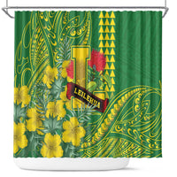 Hawaii Leilehua High School Shower Curtain Tribal Tattoo With Hibiscus Flowers LT05 Green - Polynesian Pride
