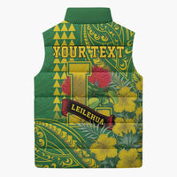Personalised Hawaii Leilehua High School Sleeveless Puffer Jacket Tribal Tattoo With Hibiscus Flowers LT05 - Polynesian Pride