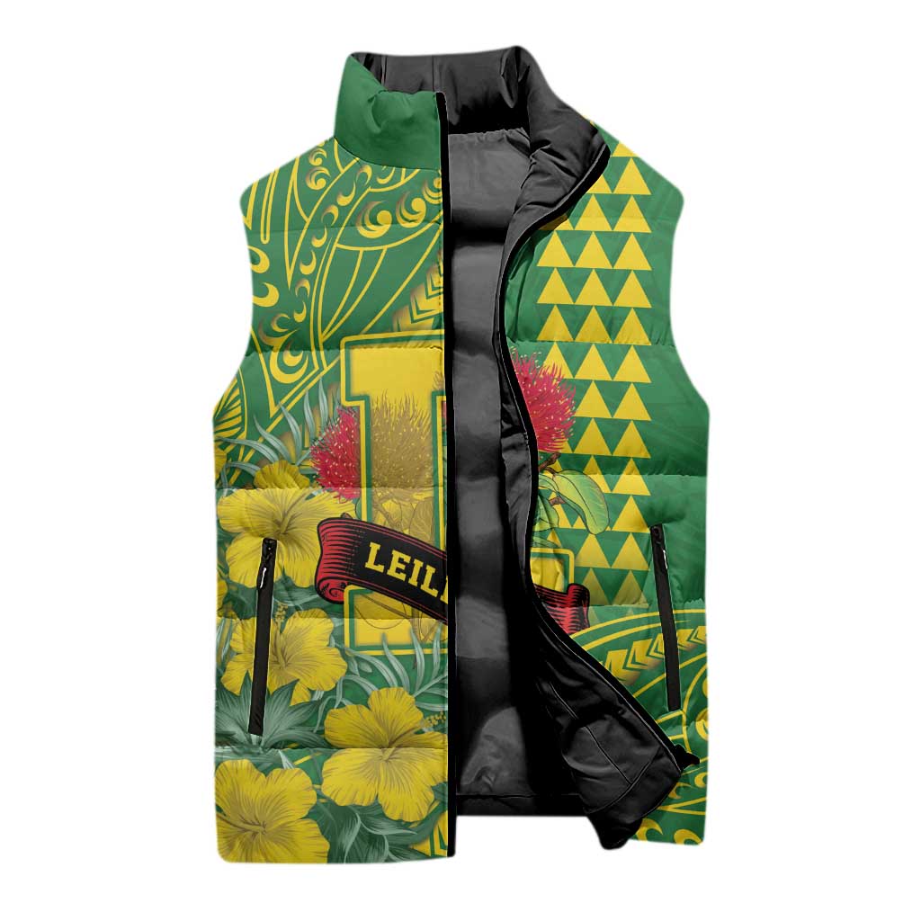 Personalised Hawaii Leilehua High School Sleeveless Puffer Jacket Tribal Tattoo With Hibiscus Flowers LT05 - Polynesian Pride