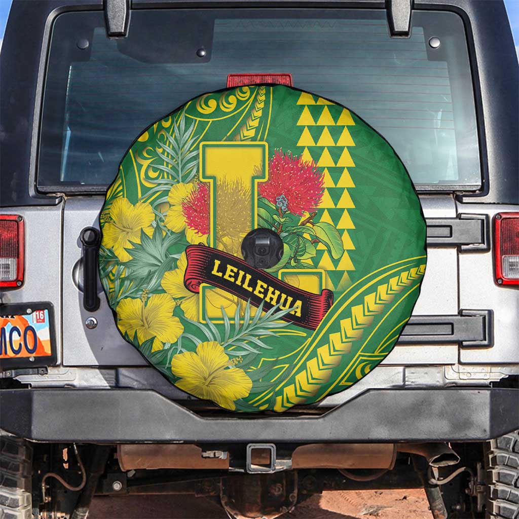 Hawaii Leilehua High School Spare Tire Cover Tribal Tattoo With Hibiscus Flowers LT05 Green - Polynesian Pride