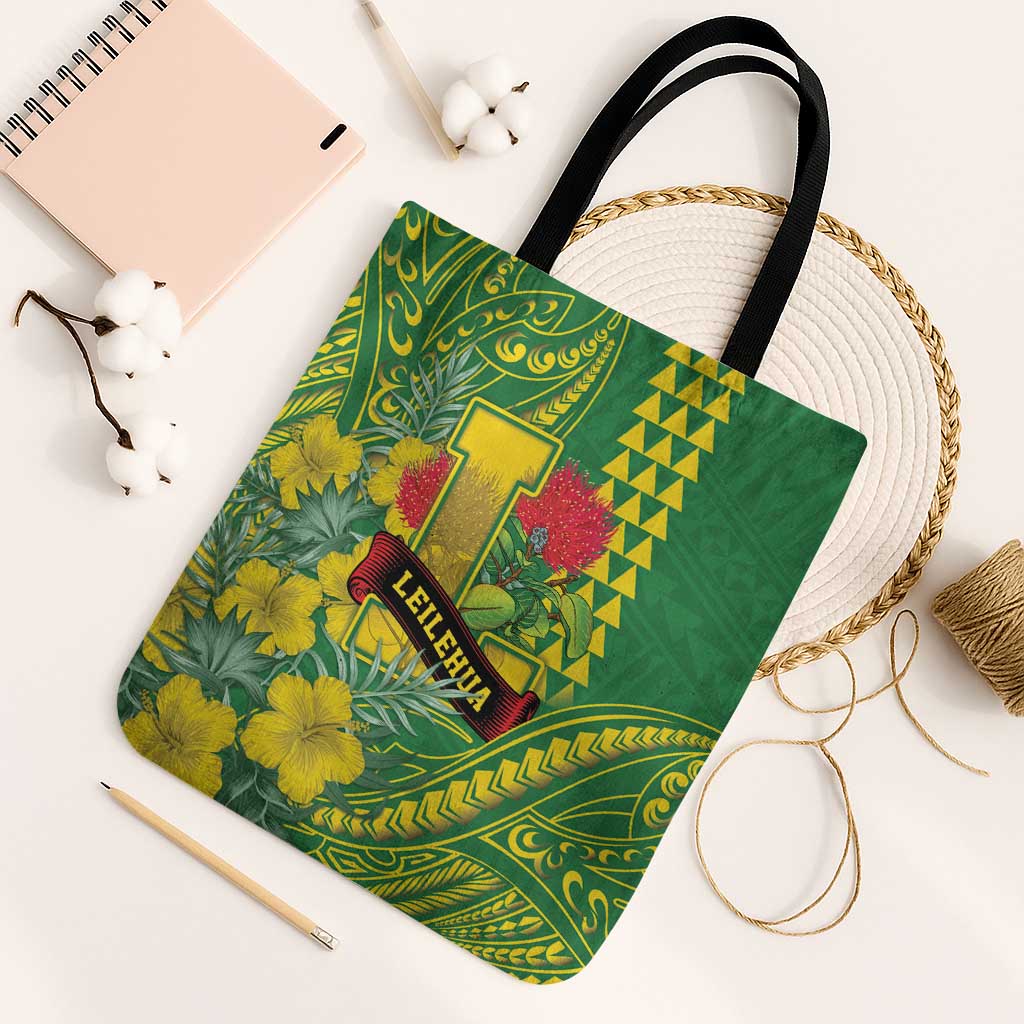 Hawaii Leilehua High School Tote Bag Tribal Tattoo With Hibiscus Flowers LT05 Black Strap One Size Green - Polynesian Pride