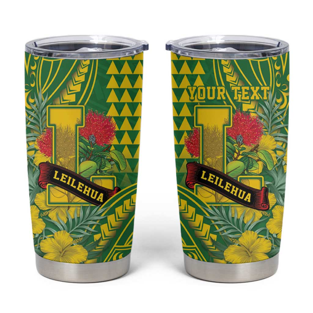 Personalised Hawaii Leilehua High School Tumbler Cup Tribal Tattoo With Hibiscus Flowers LT05 Green - Polynesian Pride