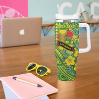 Personalised Hawaii Leilehua High School Tumbler With Handle Tribal Tattoo With Hibiscus Flowers LT05 - Polynesian Pride