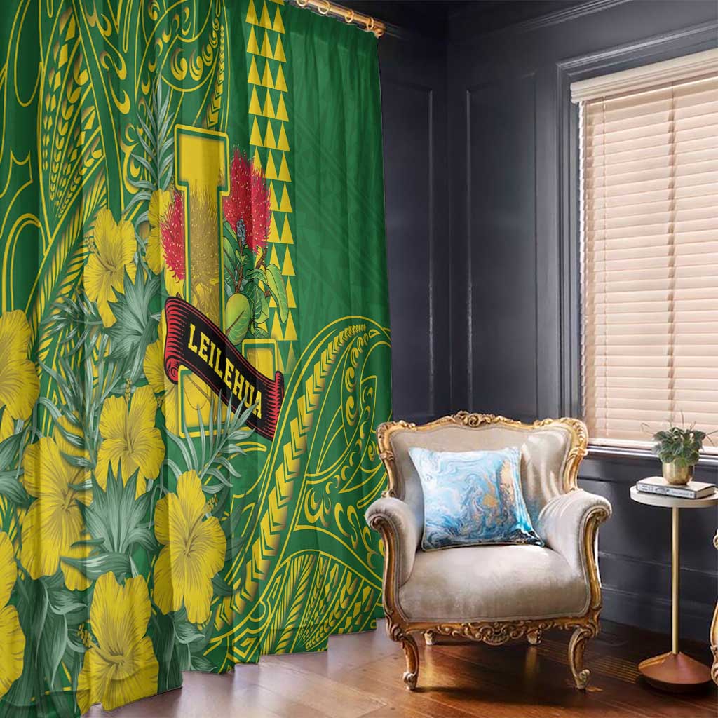 Hawaii Leilehua High School Window Curtain Tribal Tattoo With Hibiscus Flowers LT05 - Polynesian Pride