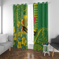 Hawaii Leilehua High School Window Curtain Tribal Tattoo With Hibiscus Flowers LT05 With Grommets Green - Polynesian Pride
