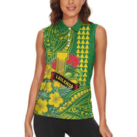 Personalised Hawaii Leilehua High School Women Sleeveless Polo Shirt Tribal Tattoo With Hibiscus Flowers LT05 - Polynesian Pride
