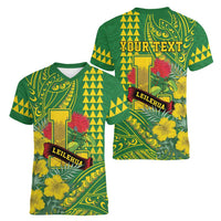 Personalised Hawaii Leilehua High School Women V-Neck T-Shirt Tribal Tattoo With Hibiscus Flowers LT05 - Polynesian Pride