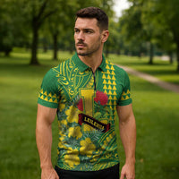 Personalised Hawaii Leilehua High School Zipper Polo Shirt Tribal Tattoo With Hibiscus Flowers