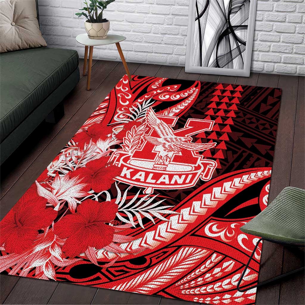 Hawaii Kalani High School Area Rug Tribal Tattoo With Hibiscus Flowers LT05 Red - Polynesian Pride