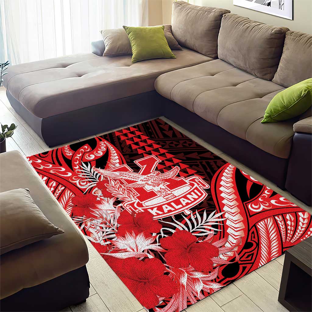 Hawaii Kalani High School Area Rug Tribal Tattoo With Hibiscus Flowers