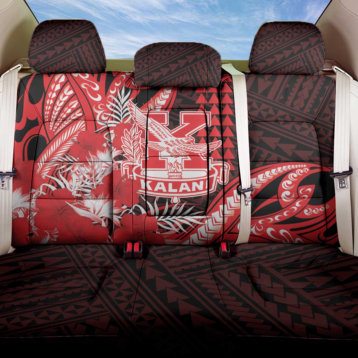 Hawaii Kalani High School Back Car Seat Cover Tribal Tattoo With Hibiscus Flowers LT05 One Size Red - Polynesian Pride