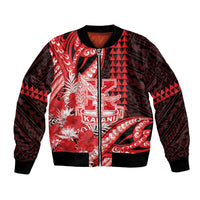 Personalised Hawaii Kalani High School Bomber Jacket Tribal Tattoo With Hibiscus Flowers LT05 Unisex Red - Polynesian Pride