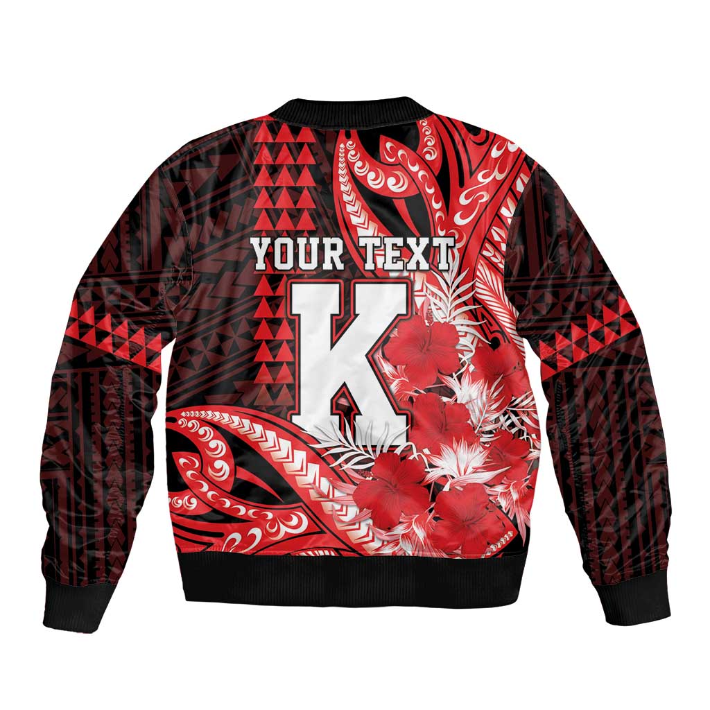 Personalised Hawaii Kalani High School Bomber Jacket Tribal Tattoo With Hibiscus Flowers LT05 - Polynesian Pride