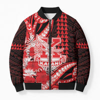 Personalised Hawaii Kalani High School Bomber Puffer Jacket Tribal Tattoo With Hibiscus Flowers LT05 Unisex Red - Polynesian Pride