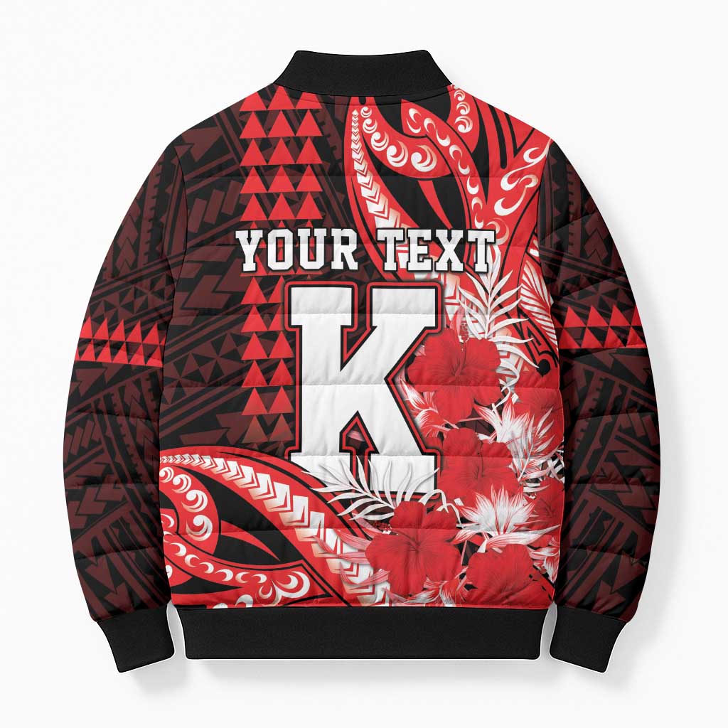Personalised Hawaii Kalani High School Bomber Puffer Jacket Tribal Tattoo With Hibiscus Flowers LT05 - Polynesian Pride