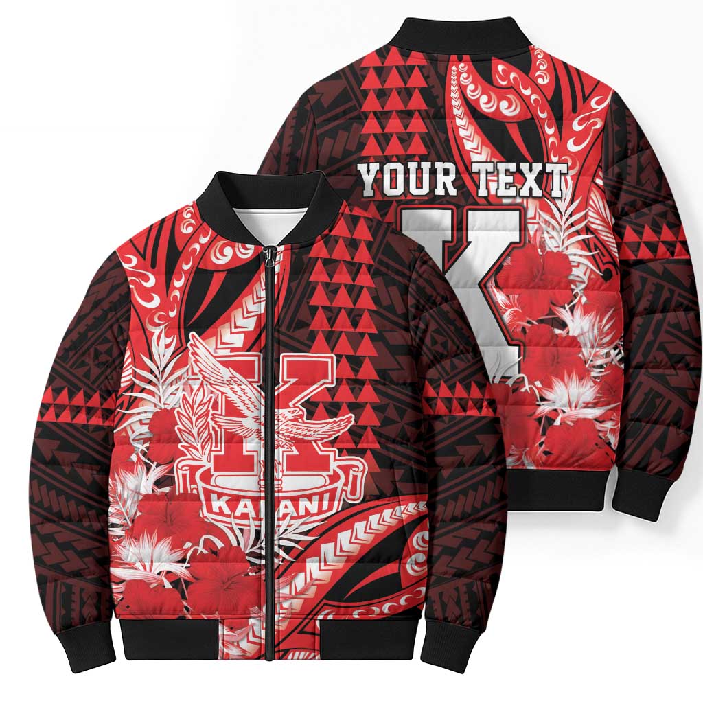 Personalised Hawaii Kalani High School Bomber Puffer Jacket Tribal Tattoo With Hibiscus Flowers LT05 - Polynesian Pride