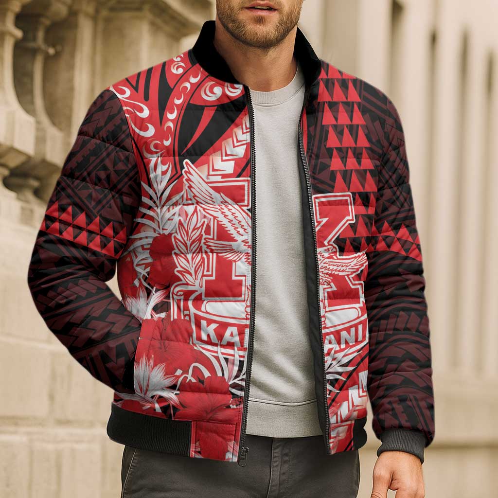 Personalised Hawaii Kalani High School Bomber Puffer Jacket Tribal Tattoo With Hibiscus Flowers LT05 - Polynesian Pride