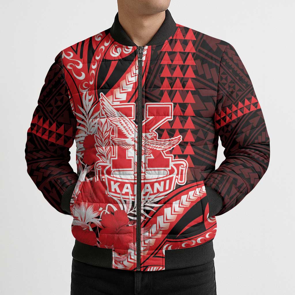 Personalised Hawaii Kalani High School Bomber Puffer Jacket Tribal Tattoo With Hibiscus Flowers LT05 - Polynesian Pride