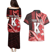 Personalised Hawaii Kalani High School Couples Matching Puletasi and Hawaiian Shirt Tribal Tattoo With Hibiscus Flowers