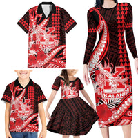 Personalised Hawaii Kalani High School Family Matching Long Sleeve Bodycon Dress and Hawaiian Shirt Tribal Tattoo With Hibiscus Flowers LT05 - Polynesian Pride