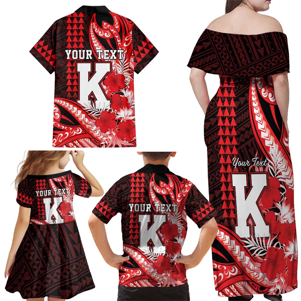 Personalised Hawaii Kalani High School Family Matching Off Shoulder Maxi Dress and Hawaiian Shirt Tribal Tattoo With Hibiscus Flowers LT05 - Polynesian Pride