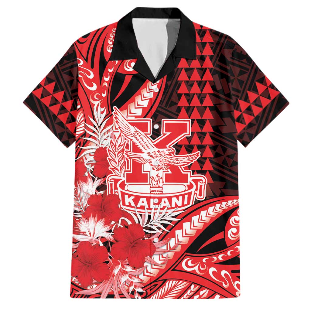 Personalised Hawaii Kalani High School Family Matching Off Shoulder Maxi Dress and Hawaiian Shirt Tribal Tattoo With Hibiscus Flowers LT05 Dad's Shirt - Short Sleeve Red - Polynesian Pride