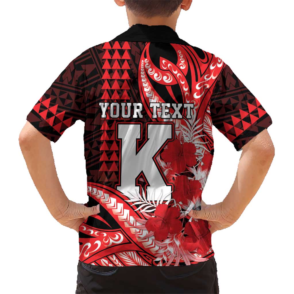 Personalised Hawaii Kalani High School Family Matching Off Shoulder Short Dress and Hawaiian Shirt Tribal Tattoo With Hibiscus Flowers LT05 - Polynesian Pride