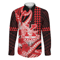 Personalised Hawaii Kalani High School Family Matching Puletasi and Hawaiian Shirt Tribal Tattoo With Hibiscus Flowers LT05 Dad's Shirt - Long Sleeve Red - Polynesian Pride